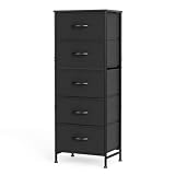 OLIXIS Tall 5 Drawer Fabric Dresser Storage Tower Bedroom Organizer, Black