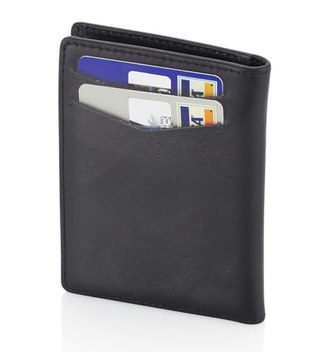 Stealth Mode Men's Slim Front Pocket Wallet - RFID Blocking, Thin Minimalist Bifold Design, Genuine Leather - ID Badge Window and 5 Sleeves for Money, Credit and Debit Cards, Driver's License - Black3