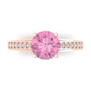 Clara Pucci 2.21 ct Round Cut cathedral Solitaire Pink Simulated Diamond Designer Anniversary Bridal accent Engagement Ring 14k Rose Gold