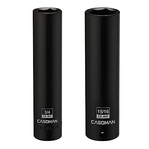 CASOMAN 2PCS 1/2-Inch Drive Extra Deep Socket- 3/4" & 15/16", CR-MO, SAE, 6-Point, Extra Long 2PCS (15/16", 3/4")