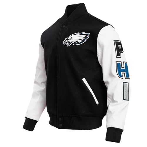 Pro Standard Mens NFL Philadelphia Eagles Classic Varsity Jacket Black/White 2XL - Image 3