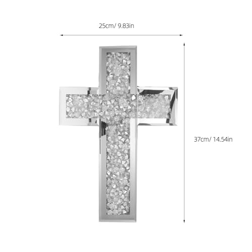Cruz de madera y vidrio decorativa de pared PRETYZOOM vintage plata para salón 3