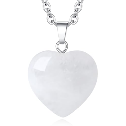 XIANNVXI Quartz Clair Collier En Cristal De Roche Avec Pendentif CœUr Bijou De GuéRison Pour Femme Pierre PréCieuse, Bijoux Reiki Cadeau De Saint-Valentin...