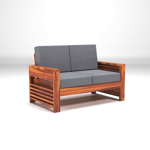 Image of KINGS HOME FURNITURE Sheesham Wooden 4 Seater Sofa for Living Room | Rosewood 4 Seater Cushion Sofa with Side Teapoy for Home & Office | Solid Wood Sofa Set for Lounge (Walnut,Beige,2+1+1 Seater)