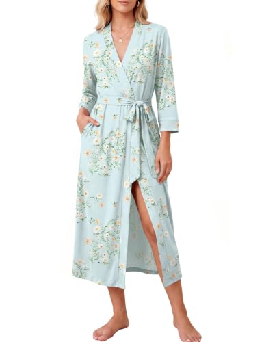 Image of Ekouaer Women Robes Long Knit Bathrobe Soft Kimono Loungewear with Pockets