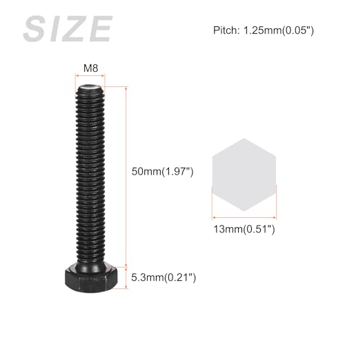 Image of METALLIXITY Hex Bolts (M8-1.25x50mm) 15Pcs, 12.9 Grade Carbon Steel Fully Threaded Black Oxide, Coarse Thread UNC Hex Head Screw Bolt - for Mechanical Repair