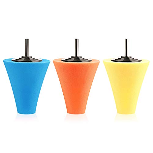 ZFE 3 PCS 1/4 Inch Shank Sponge Buffing & Polishing Cone for Automotive