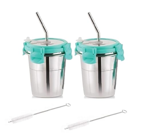 Image of Stainless Steel Fusion Glass Tumbler with Stainless Steel Metal Straws and Cleaning Brush with Steel Lid (SIP Easy 2) 250ML