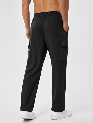 SILKWORLD Mens Sweatpants Cargo Pants Open Bottom Casual Athletic Gym Lounge Joggers with Zipper Pockets2