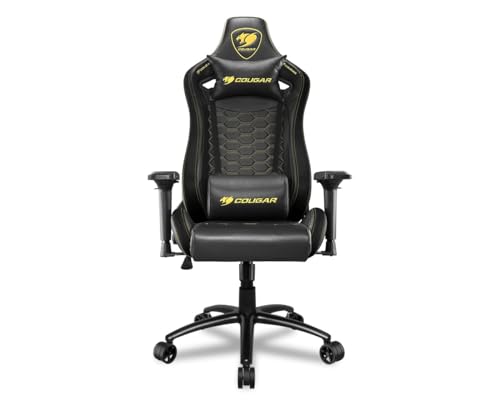 Cougar Gaming | Fauteuil Gaming | Outrider S Royal - Ergonomique - Revêtement en Cuir - Dossier Inclinable et Ajustable - Coussins Lombaires et Cervicaux