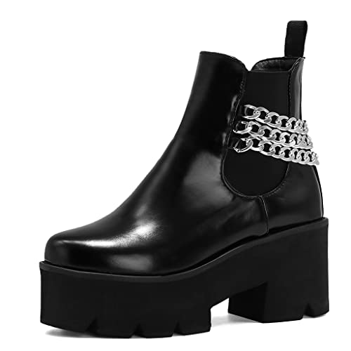 Women's Fashion Metallic Platform Chunky High Heel Ankle Boots Round Toe Western Dressy Short Booties