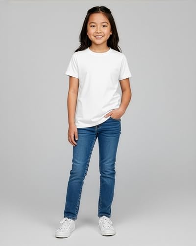 Image of Real Essentials 5 Pack: Girls' Cotton Short Sleeve Crew Neck T-Shirt - Athletic Tee Shirt for Teens Kids Youth (Ages 4-16)