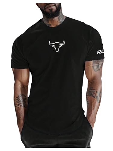 SweatyRocks Men's Bull Head Graphic Tees Sporty Short Sleeve T Shirt Round Neck Workout Tee Tops