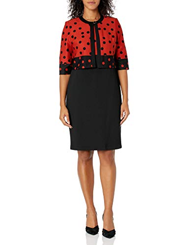 Danny and Nicole Danny & Nicole Petite Women's Knit Polka Dot Print Jacket Dress, Henna/Black, 12P