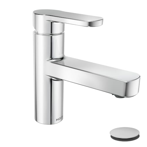 Moen Laris Chrome One-Handle Single Hole Modern Bathroom Sink Faucet with Optional Deckplate and Spring Loaded Drain Assembly, 84014