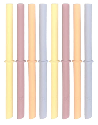 Elk and Friends Adult & Kid's Reusable Silicone Straws with Stopper for 8oz & 10oz Mason Jars or Tumblers, Pack of 8 Colorful Straws 6.3"