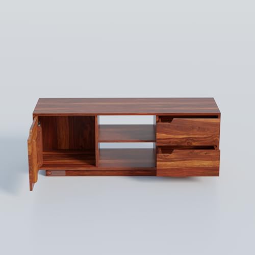 Image of DRIFTINGWOOD Medora Solid Sheesham Wood TV Unit | Wooden Sideboard Cabinet for Living Room | TV Stand with Storage | Rosewood Honey Finish