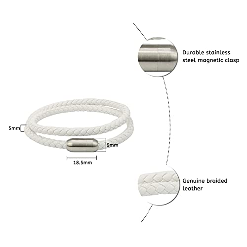 Globi Leather Bracelet For Men | Genuine Wrap Braided Leather Cuff Bangle Bracelet With Magnetic Stainless Steel Clasp For Men/Women (White, 7) #TOP1