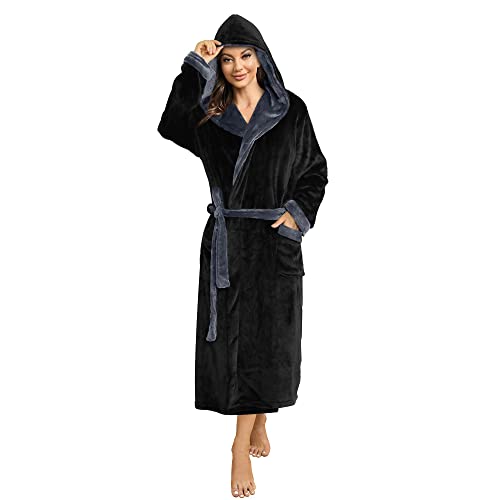 Image of HEARTNICE Womens Hooded Fleece Robe, Soft Bathrobe for Womens, Cute Long House Coat