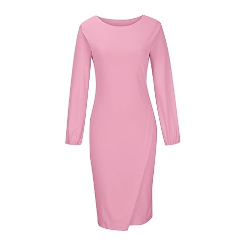 HGps8w Women's Bodycon Knee-Lenght Pencil Dress Elegant Lantern Long Sleeve Formal Office Work Midi Dresses3