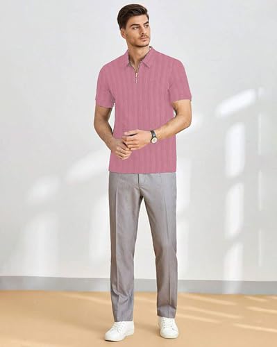 Image of Men T-Shirts Polos || Polo Tshirt with Texture Fabric Zipper Neck