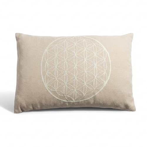 Geborgenschlafen Zirbenkissen 25x18 cm Nachfüllbares Schlafkissen aus Bio Baumwolle mit Reißverschluss | Dekoratives Kissen mit Design Blume des Lebens | Ideal für Wohnzimmer oder Schlafzimmer