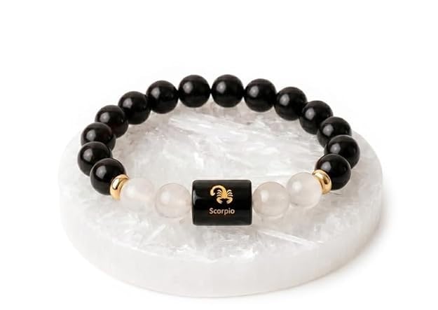 Image of Zodiac Crystal Bracelet with Raw Selenite Plate for Men & Women | Aries, Taurus, Gemini, Cancer, Leo, Virgo, Libra, Scorpio, Sagittarius, Capricorn, Aquarius & Pisces Rashi Bracelet | Astrology Healing Crystal Gift