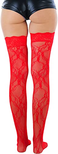 Image of ToBeInStyle Women's Wide Floral Lace Fishnet Thigh Hi Stockings