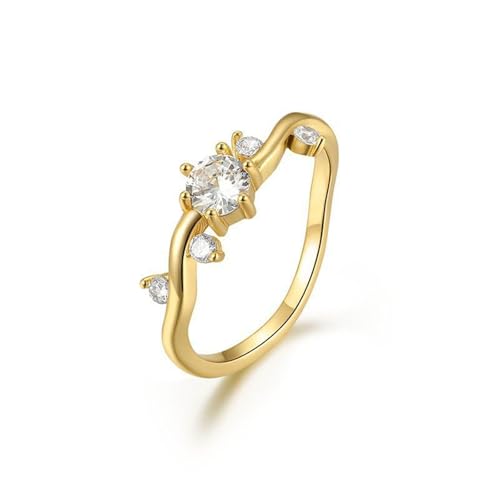 Anillo de oro de 14K con moissanita redonda Wycian joyería fina de compromiso