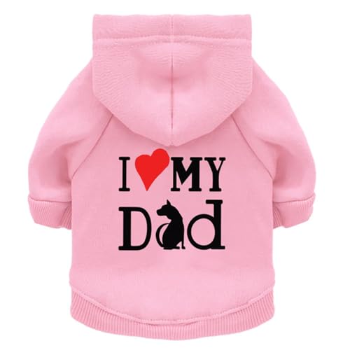 Izefia Dog Hoodie Clothes I Love My Dad Fleece Sweater Winter Sweat Shirt Warm Cotton Hoodies for Small Dogs Cat Daddy Pink S
