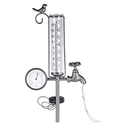 Venniy Regenmesser für den Außenbereich, 107,8 cm Solar-Regenmesser mit Thermometer, 17,8 cm Kapazität Regenmesser mit Metallpfahl für Rasen Cover