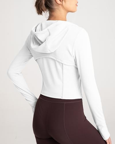 QUEENIEKE Womens Gym Tops with Hooded Full Zip up Running Jacket Long Sleeve Top Hoodies With Thumbholes - Image 6