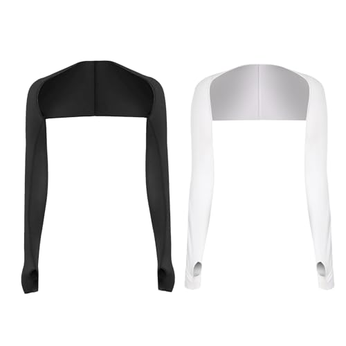 2 Pezzi Maniche per Braccia Raffreddamento Scialle Braccio Manicotto Braccio Donna Manicotto di Protezione Solare con Foro per Le Dita Traspirante,Adatto per La Pesca,La Guida,ecc(Bianco/Nero)