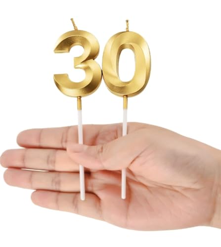 Image of Number Candles 3 inch for Birthday, Wedding Anniversary Celebration, Theme Party Cake Decoration Gold (Number 30)