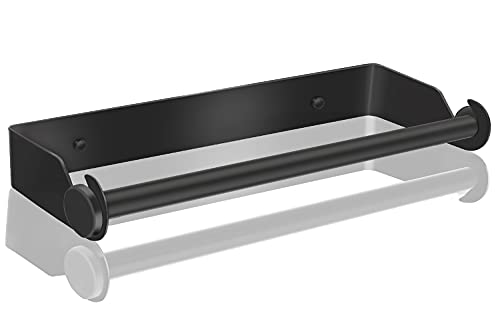 DDS-DUDES Self Adhesive Kitchen Paper Towel Holder，Kitchen Roll Holder Under Cabinet Wall Mounted ，No Drilling Cupboard Roll Holder ，Stainless Steel Paper Rack for Home Kitchen Bathroom (Black)