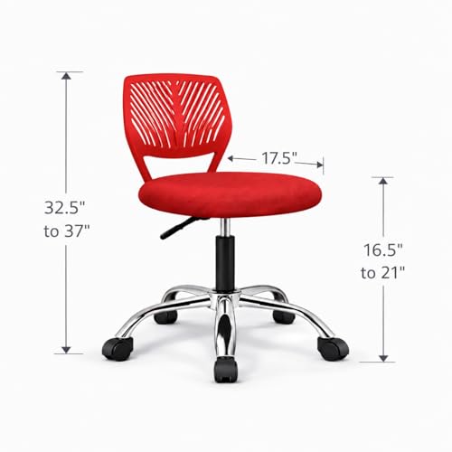 Image of Modern Ergonomic Office Chair, Red, Mesh Back Design with Chrome Base, Adjustable Height, Rolling Wheels