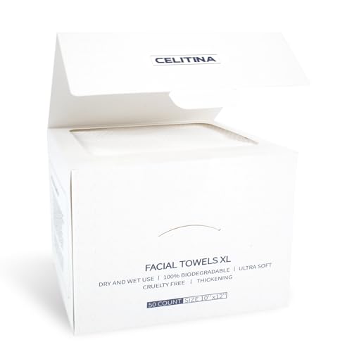 Towels XL, 100% Biobased Face Towel, Disposable Face Towelette, Thick Face Towel for Sensitive Skin, Makeup Remover Dry Wipes, Ultra Soft, Gentle Facial Cleansing Cloths1 Pack, 50 Ct