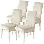 CYCMACO Fundas Sillas De Comedor Terciopelo Pack 4, Funda De Sillas Ajustables Y Elasticas, Universal Chair Cover Lavables Banquetes Hogar Restaurante Hotel, Beige