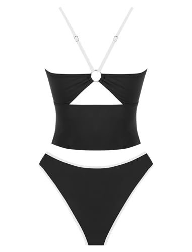 Image of ZAFUL Tankini Swimsuits for Women V Neck Dual Straps Cropped Bikini Swimsuit High Cut 2 Pieces Bathing Suit