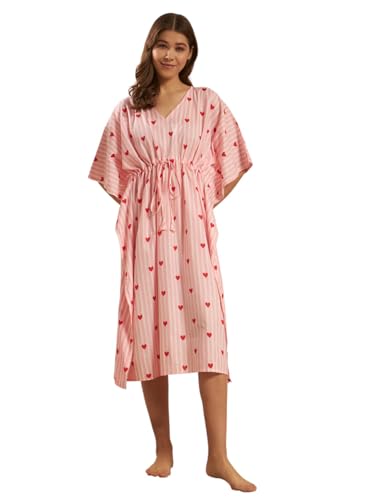 Image of Ravaiyaa Women Printed Cotton V-Neck Knee Length Kaftan Dress Nighty