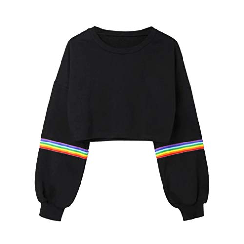 LISTHA Rainbow Crop Tops Long Sleeve Jumper Pullover for Women Short Sweatshirt