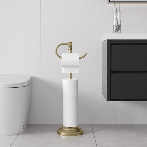 RUMOSE Toilet Paper Holder Stand for Floor,Antique Brass Adjustable (12.4" to 22.8") Bathroom Toilet Tissue Holder, Free Standing Paper Roll Holder with Storage, Stainless Steel by RUMOSE - Image 9
