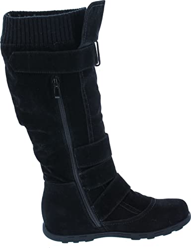 Image of Forever Link Women's Klein-70 Closed Round Toe Buckle Slouch Flat Heel Mid-Calf Boot