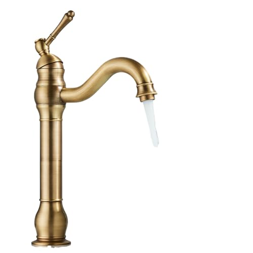 HADECOLL Grifo De Lavabo Dorado, Mezclador Monomando De Agua Fría Y Caliente, Grifo para Lavabo De Baño, Grifo Giratorio De Latón Antiguo, Corto, Latón Antiguo, Latón Antiguo