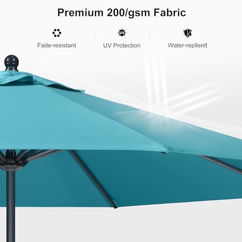 Image of PURPLE LEAF Patio Market Umbrella 10' Round Tilt Turquoise Blue 8 Ribs Pool