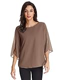 Damen Elegant Bluse Langarm Loose Fit Rundhals Freizeit Tops Oberteile XL Kaffee CLAF15-27