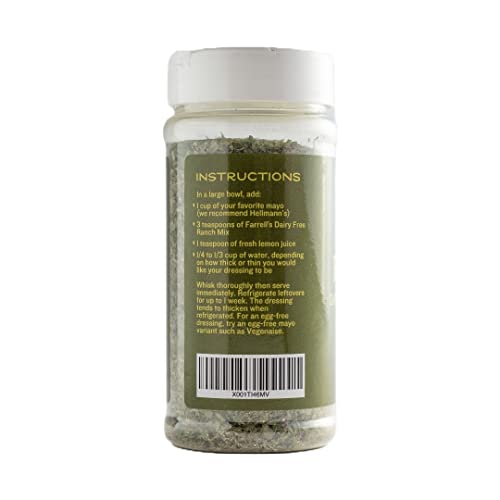 Dairy Free Ranch Mix by Farrell Specialty Foods – Dairy, Egg, Soy, Nut, Sugar, Sodium / Salt, & Gluten Free – Delicious Salad Dressing, Vegetable Dip & Seasoning. (Vegan, No / Low Sodium. 5.5 oz jar (156 g)) - Thumbnail 6