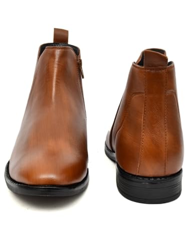 Image of SVpanther Men's Classic Tan Chelsea Boots | Genuine Leather | Slip-On Ankle Boots for Formal & Casual Wear