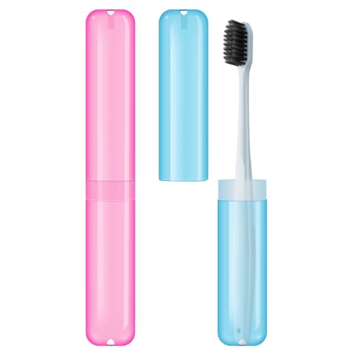 2pcs Travel Toothbrush Case Toothbrush Cover for Travel with Drain Hole Matte Blue Pink Toothbrush Case Storage Box for Travel Camping School Business