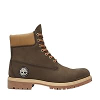 Timberland Men's Premium 6 Inch Lace Up Waterproof Boot, Dark Brown Nubuck W Olive, 11